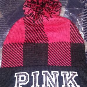 BNWT'S VS PINK BLING PLAID BEANIE